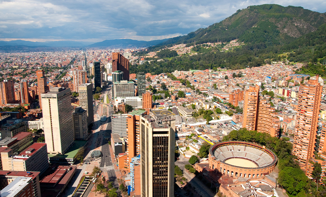 Air shot of Bogotá, Capital District, the majority shareholder of GEB.